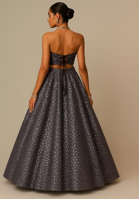 Grey Embellished Net Lehenga Set