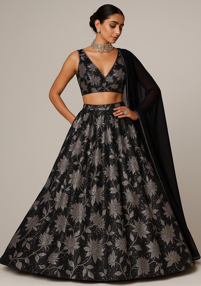 Black And White Printed cotton Lehenga Set