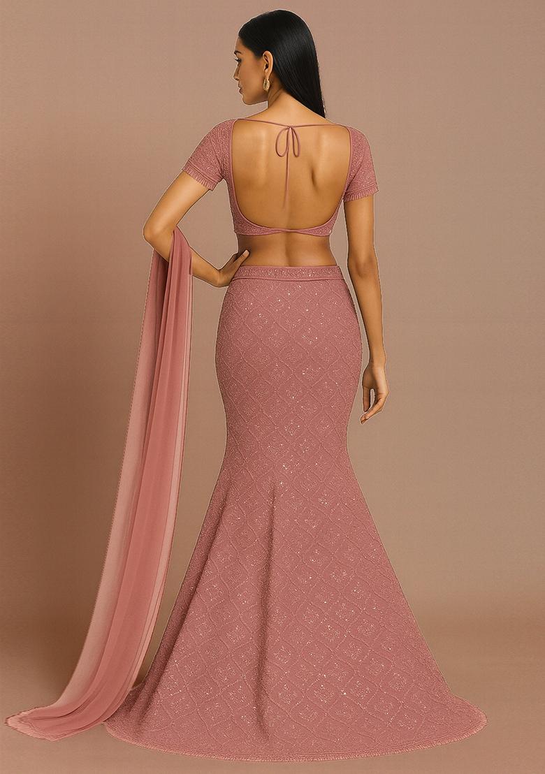 Maroon Embroidered Georgette Lehenga Set - Indya