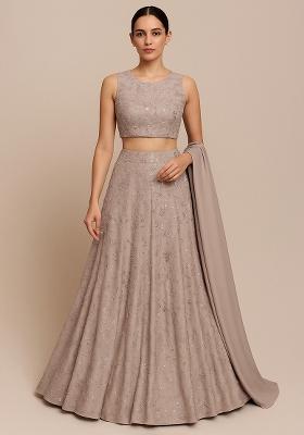Beige Embroidered Georgette Lehenga Set