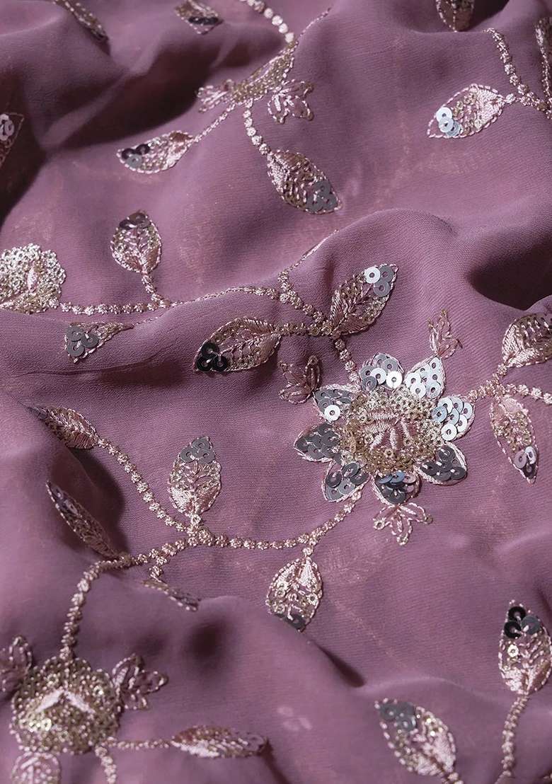 Purple Embroidered Georgette Lehenga Set - Indya