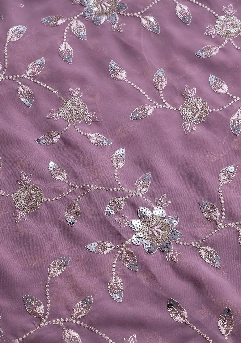 Purple Embroidered Georgette Lehenga Set - Indya