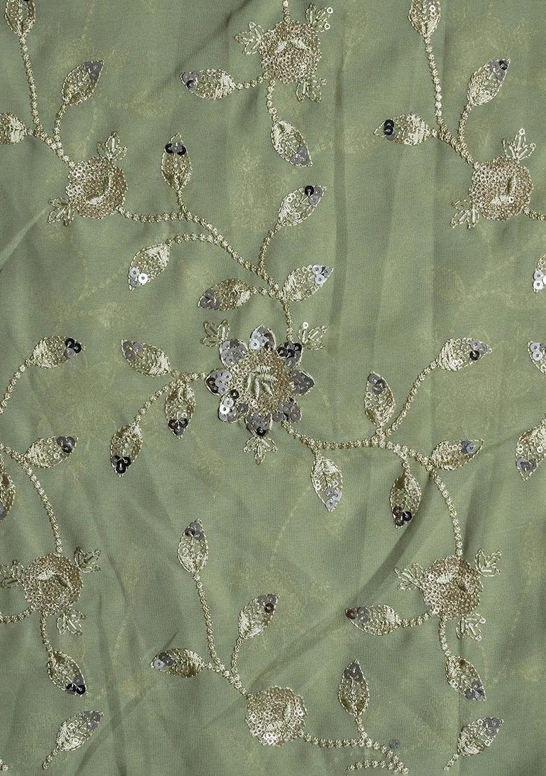 Olive Embroidered Georgette Lehenga Set - Indya