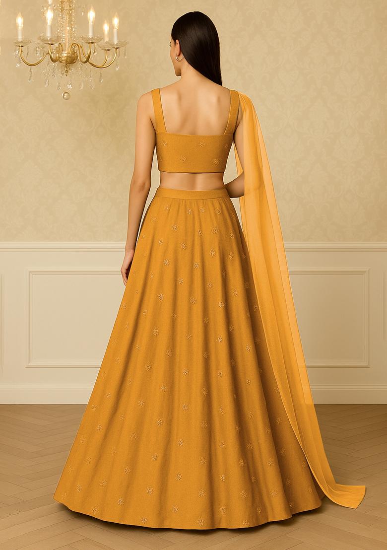 Yellow Embellished Chinon Lehenga Set - Indya