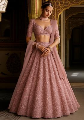 Mauve Embroidered Net Lehenga Set