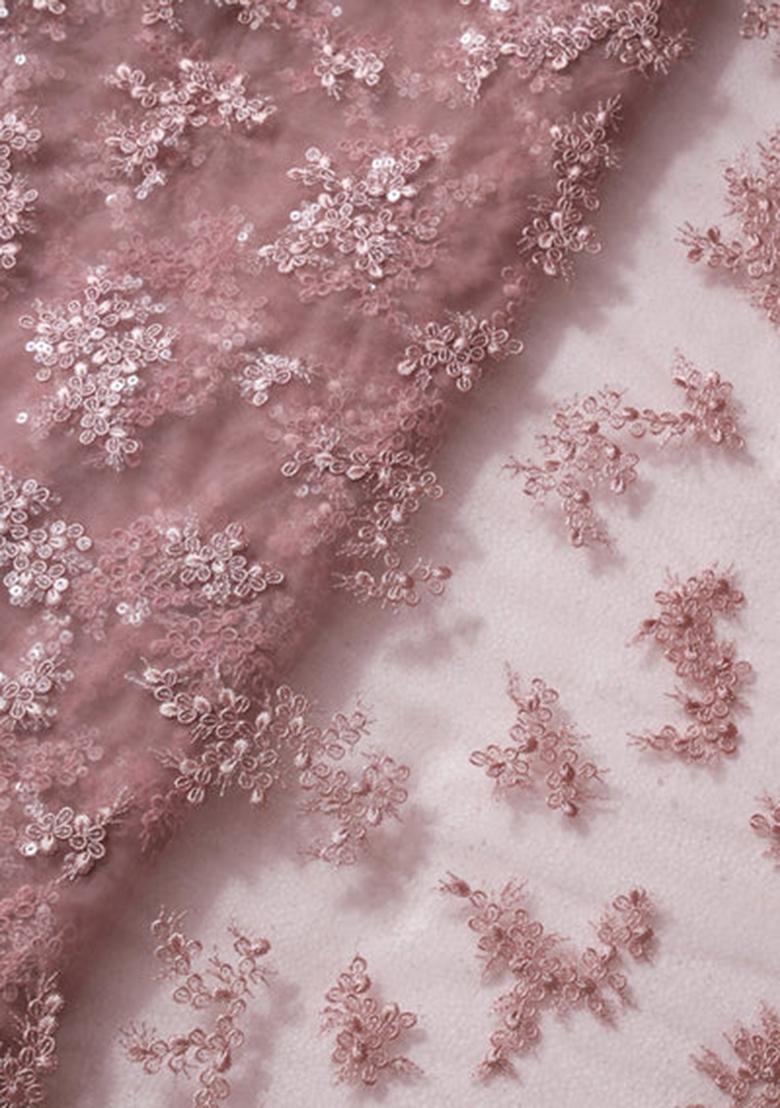 Mauve Embroidered Net Lehenga Set - Indya