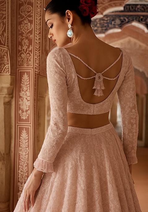 Mauve Embroidered Net Lehenga Set