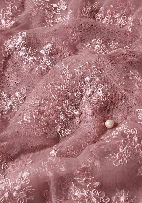 Mauve Embroidered Net Lehenga Set
