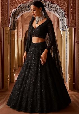 Black Embroidered Net Lehenga Set