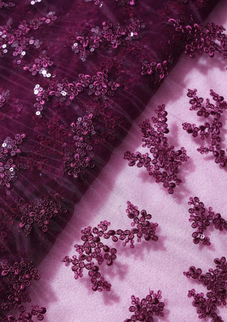 Purple Embroidered Net Lehenga Set - Indya