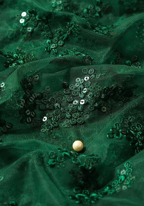 Green Embroidered Net Lehenga Set