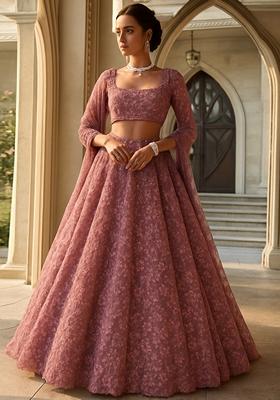 Mauve Embroidered Net Lehenga Set