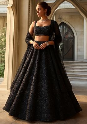 Black Embroidered Net Lehenga Set
