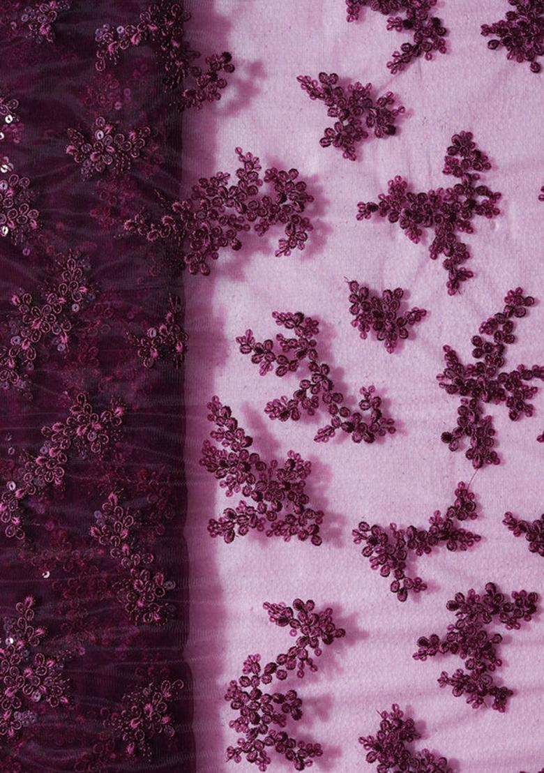 Purple Embroidered Net Lehenga Set - Indya