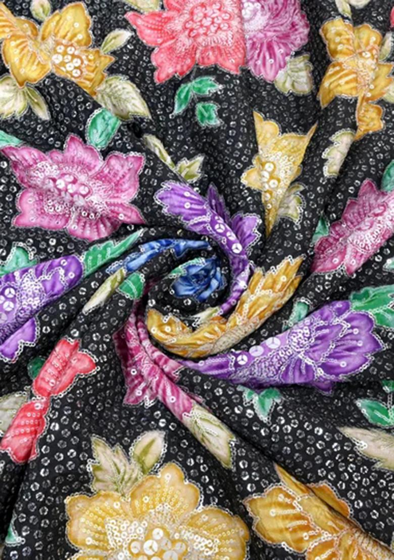 Black Embroidered Crepe Lehenga Set