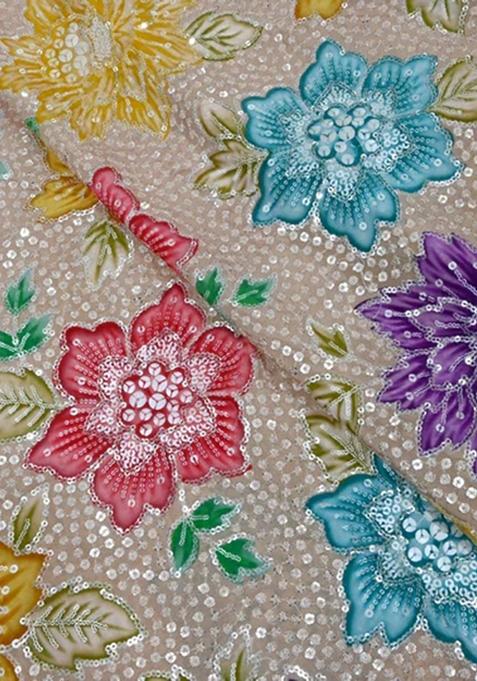 Beige Embroidered Crepe Lehenga Set