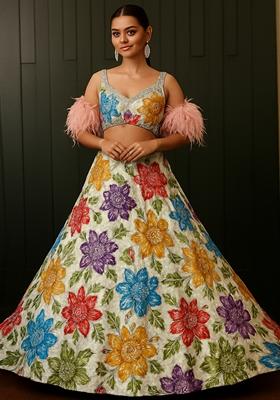 White Embroidered Crepe Lehenga Set