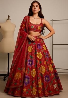 Pink Embroidered Crepe Lehenga Set