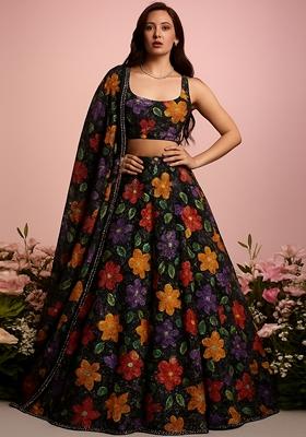 Black Embroidered Crepe Lehenga Set