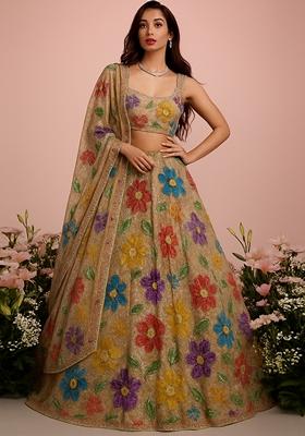 Ivory Embroidered Crepe Lehenga Set