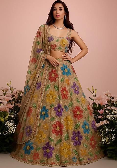 Ivory Embroidered Crepe Lehenga Set