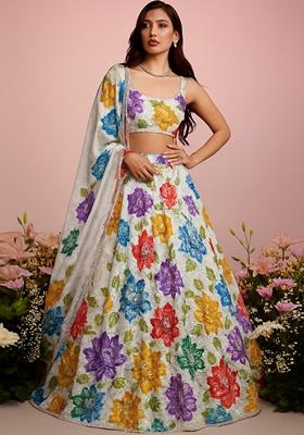 White Embroidered Crepe Lehenga Set