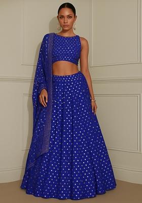 Blue Embroidered Georgette Lehenga Set