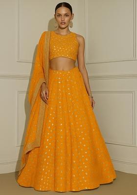 Yellow Embroidered Georgette Lehenga Set