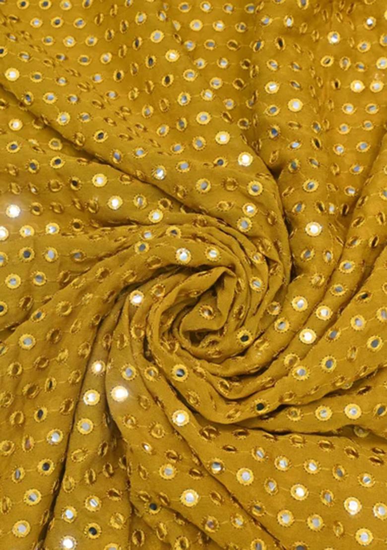 Mustard Embroidered Georgette Lehenga Set - Indya