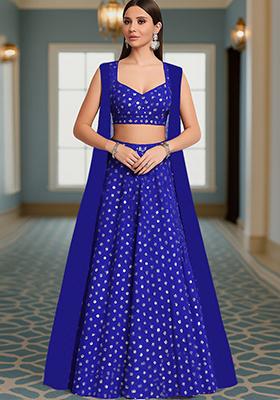Blue Purple Embroidered Georgette Lehenga Set