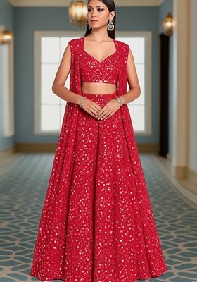 Pink Embroidered Georgette Lehenga Set