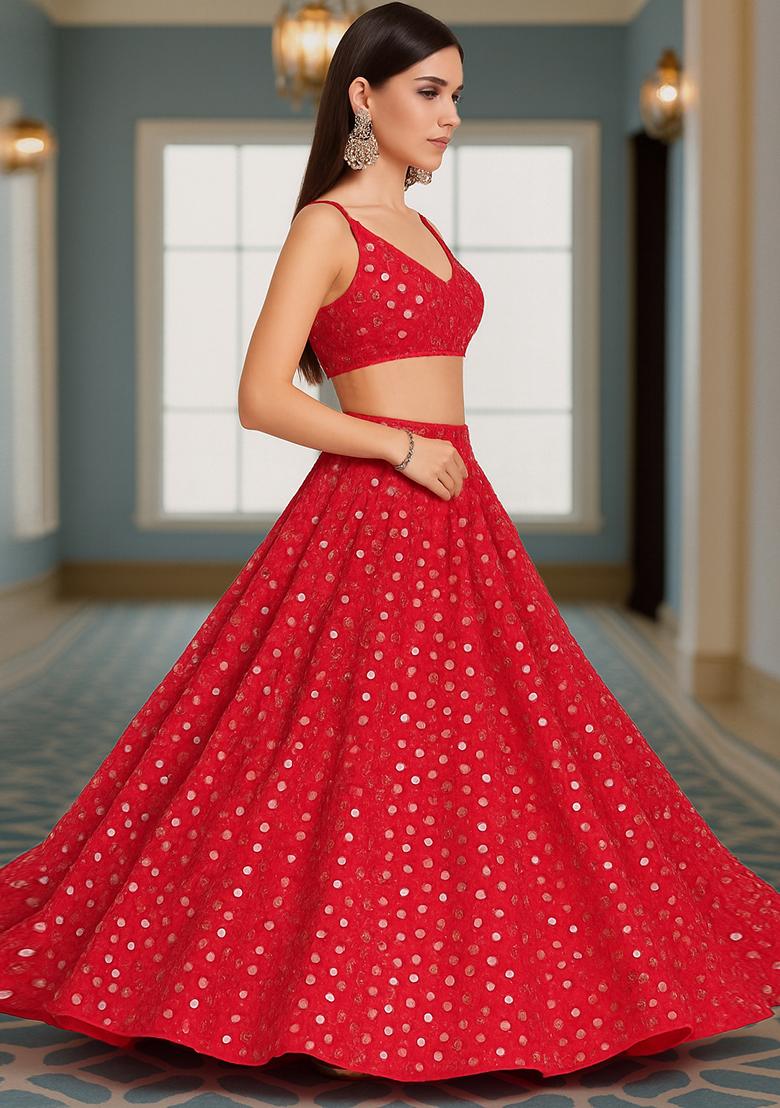 Pink Embroidered Georgette Lehenga Set - Indya