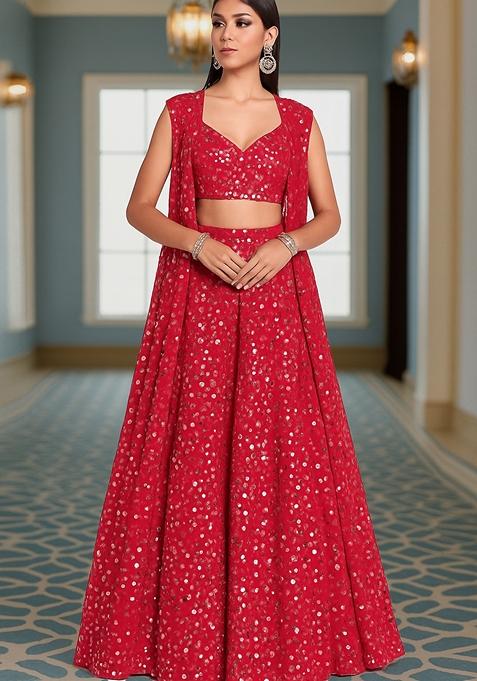 Pink Embroidered Georgette Lehenga Set