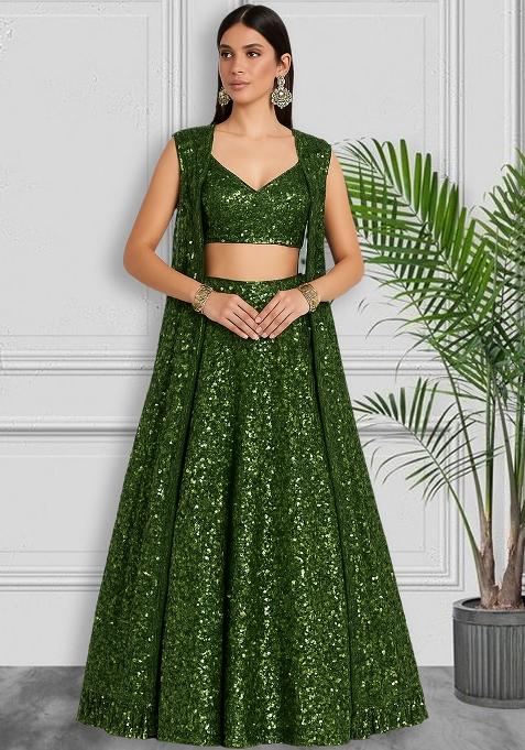 Mehendi Embroidered Georgette Lehenga Set