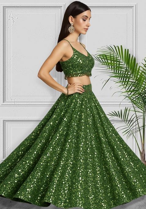 Mehendi Embroidered Georgette Lehenga Set