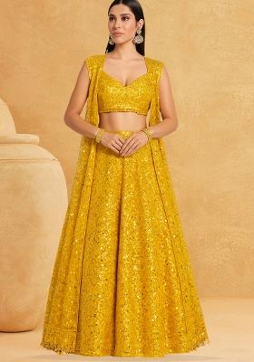 Yellow Embroidered Georgette Lehenga Set