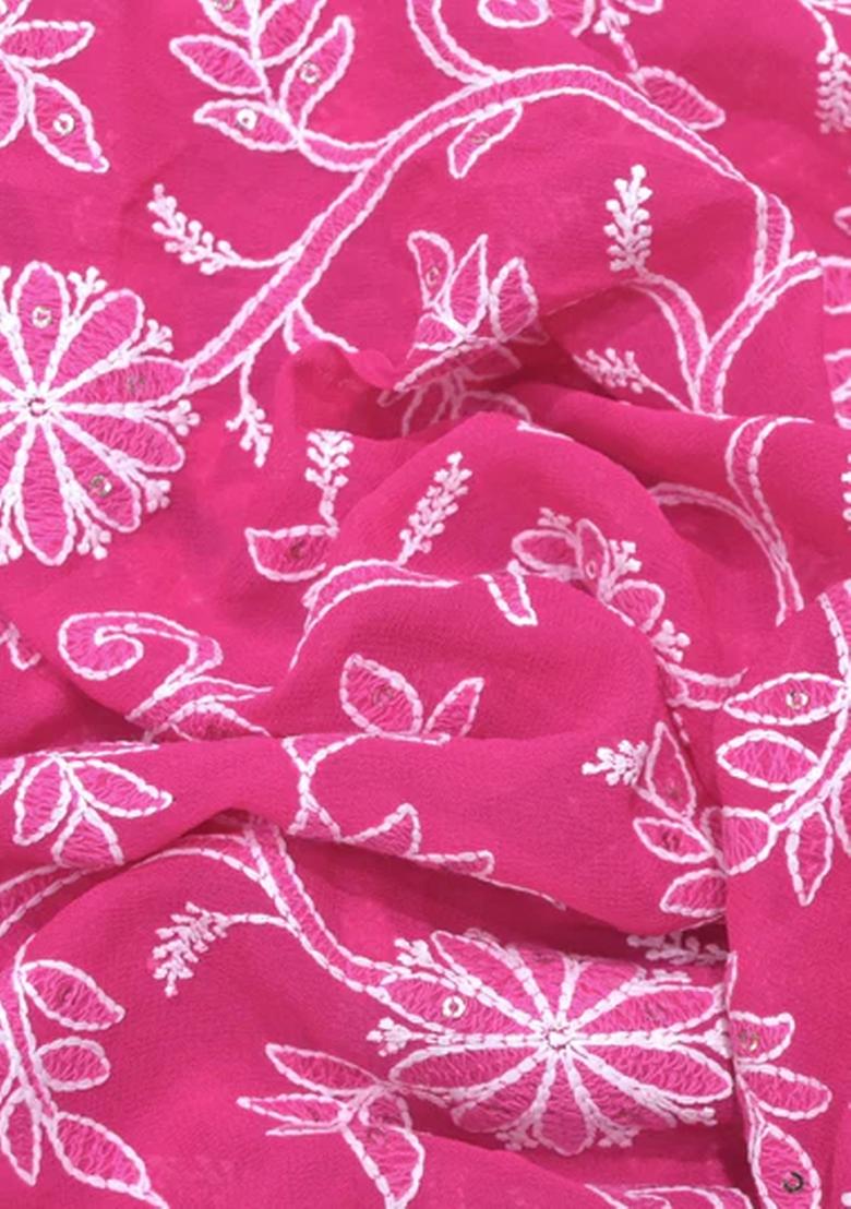 Pink Embroidered Georgette Lehenga Set - Indya