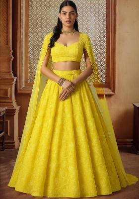 Yellow Embroidered Georgette Lehenga Set