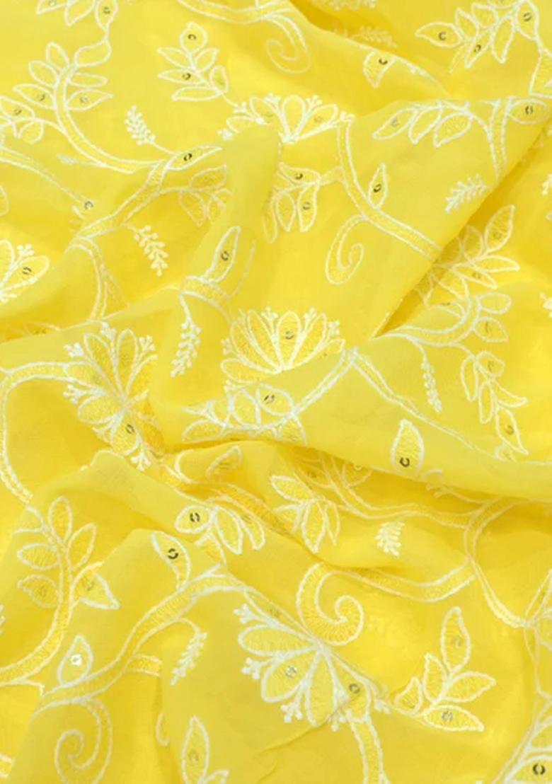 Yellow Embroidered Georgette Lehenga Set - Indya