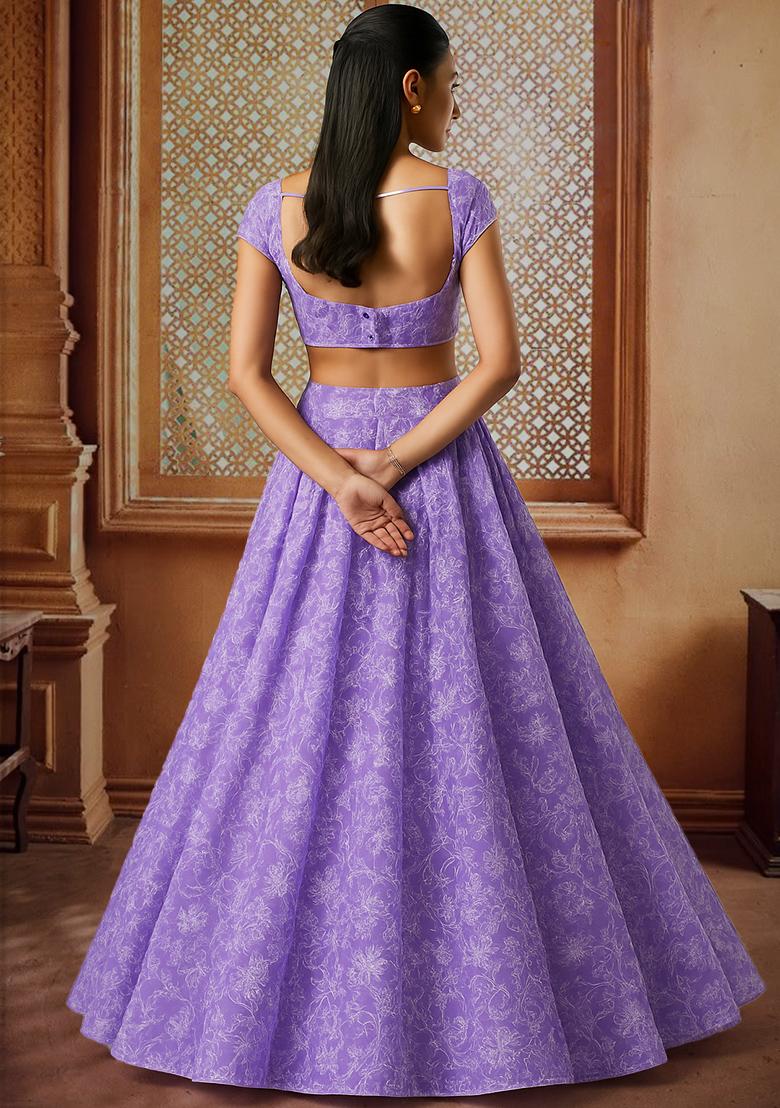 Purple Embroidered Georgette Lehenga Set - Indya