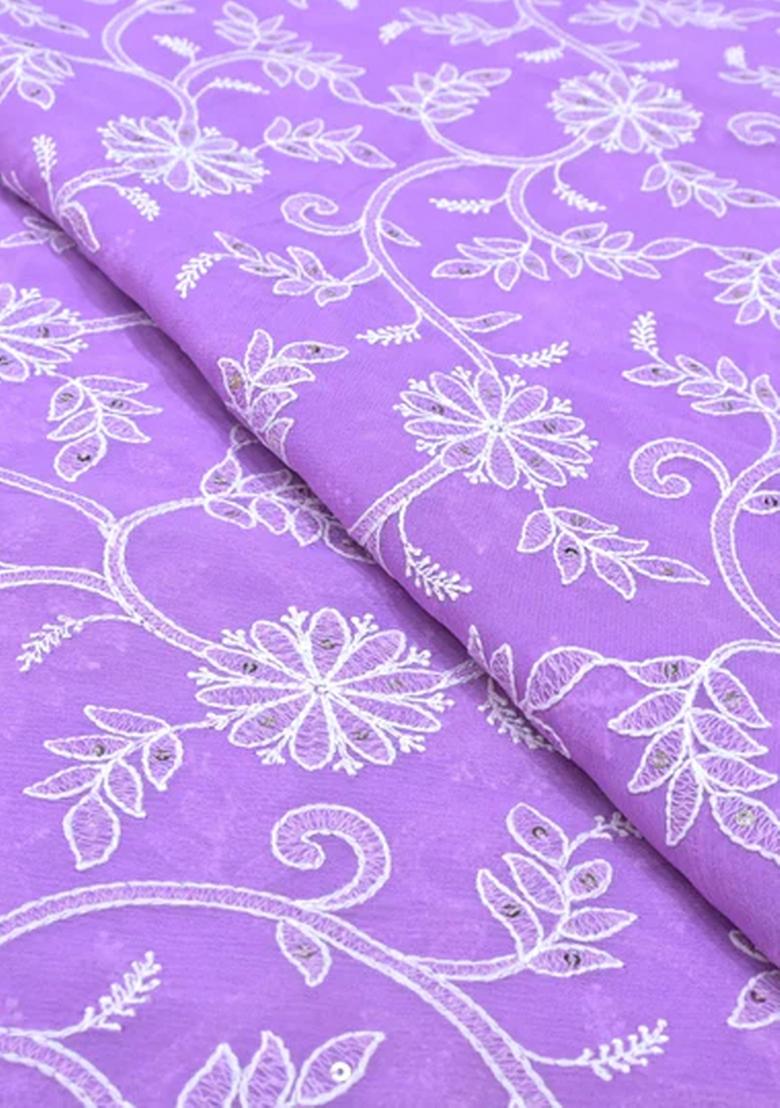 Purple Embroidered Georgette Lehenga Set - Indya