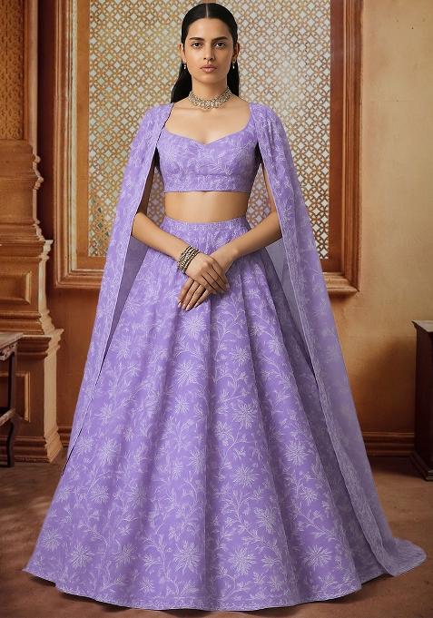 Purple Embroidered Georgette Lehenga Set
