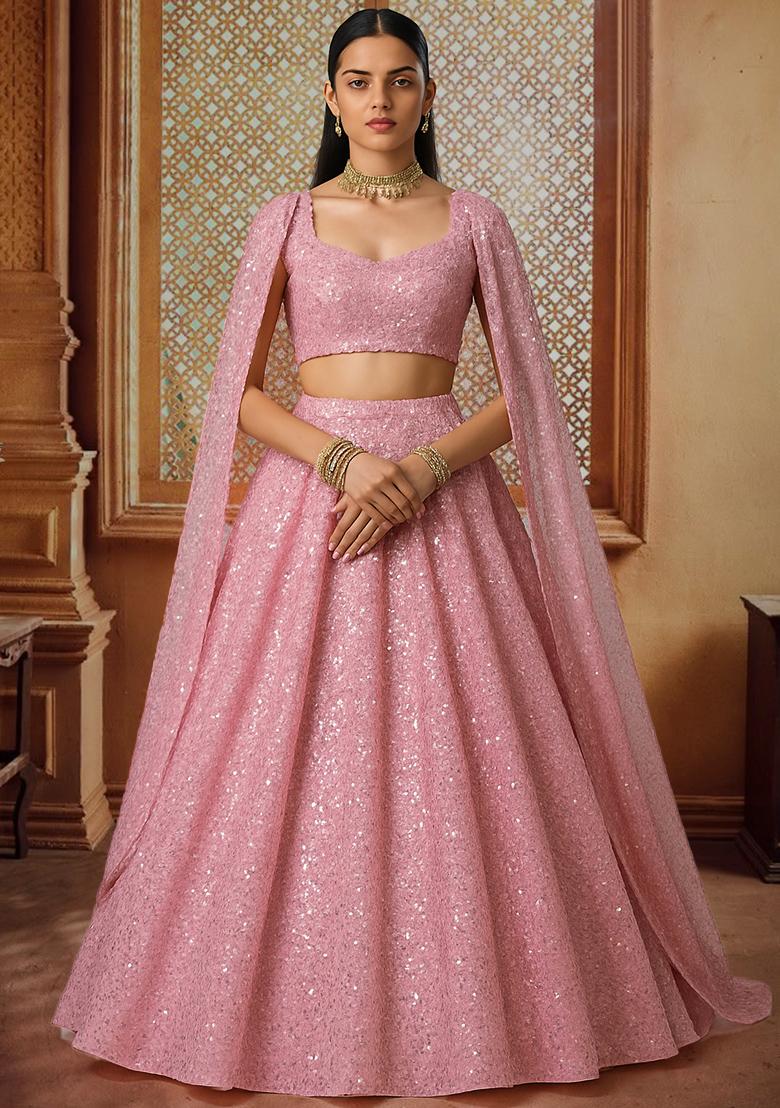 Pink Embroidered Georgette Lehenga Set