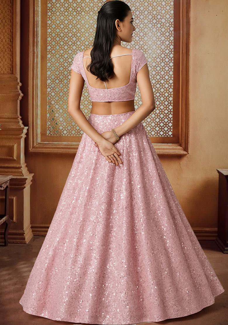 Pink Embroidered Georgette Lehenga Set - Indya