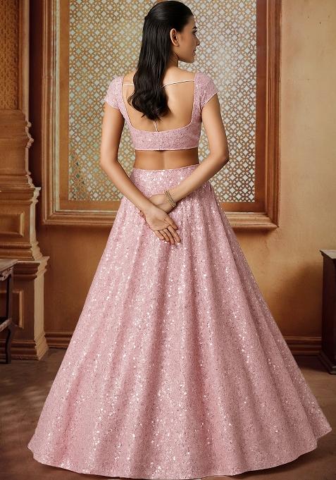 Pink Embroidered Georgette Lehenga Set