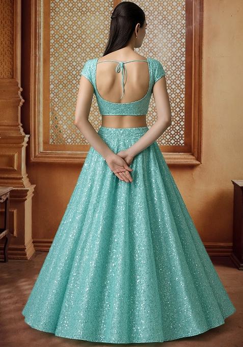 Powder Blue Embroidered Georgette Lehenga Set