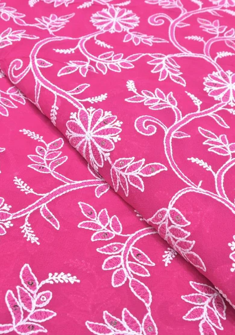 Pink Embroidered Georgette Lehenga Set - Indya