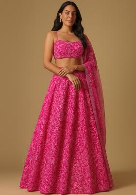 Pink Embroidered Georgette Lehenga Set