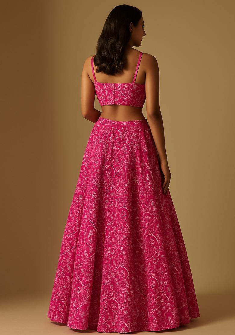 Pink Embroidered Georgette Lehenga Set - Indya