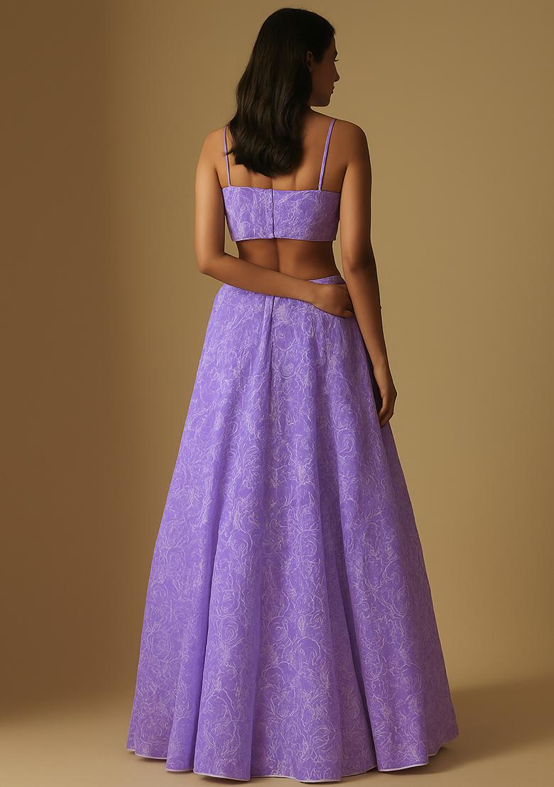 Purple Embroidered Georgette Lehenga Set - Indya